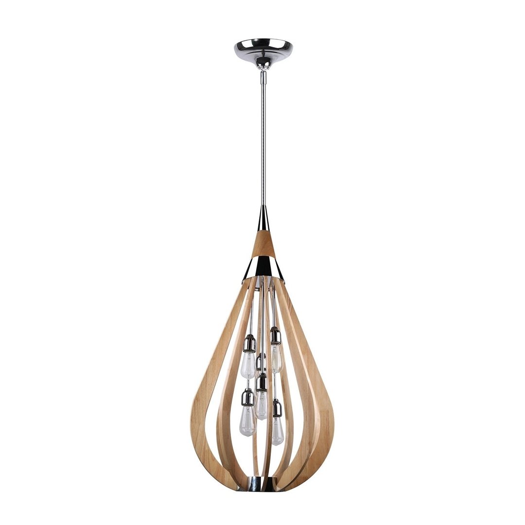 BONITO 6-Light Natural Timber Pendant Light with a tear drop shape